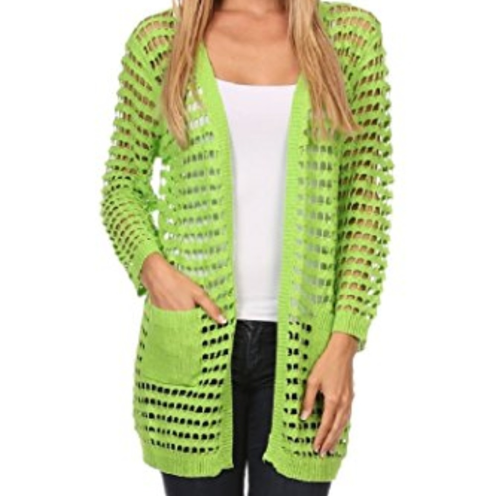 Solid Color Thin Knit Crochet Long Sleeves Pocket